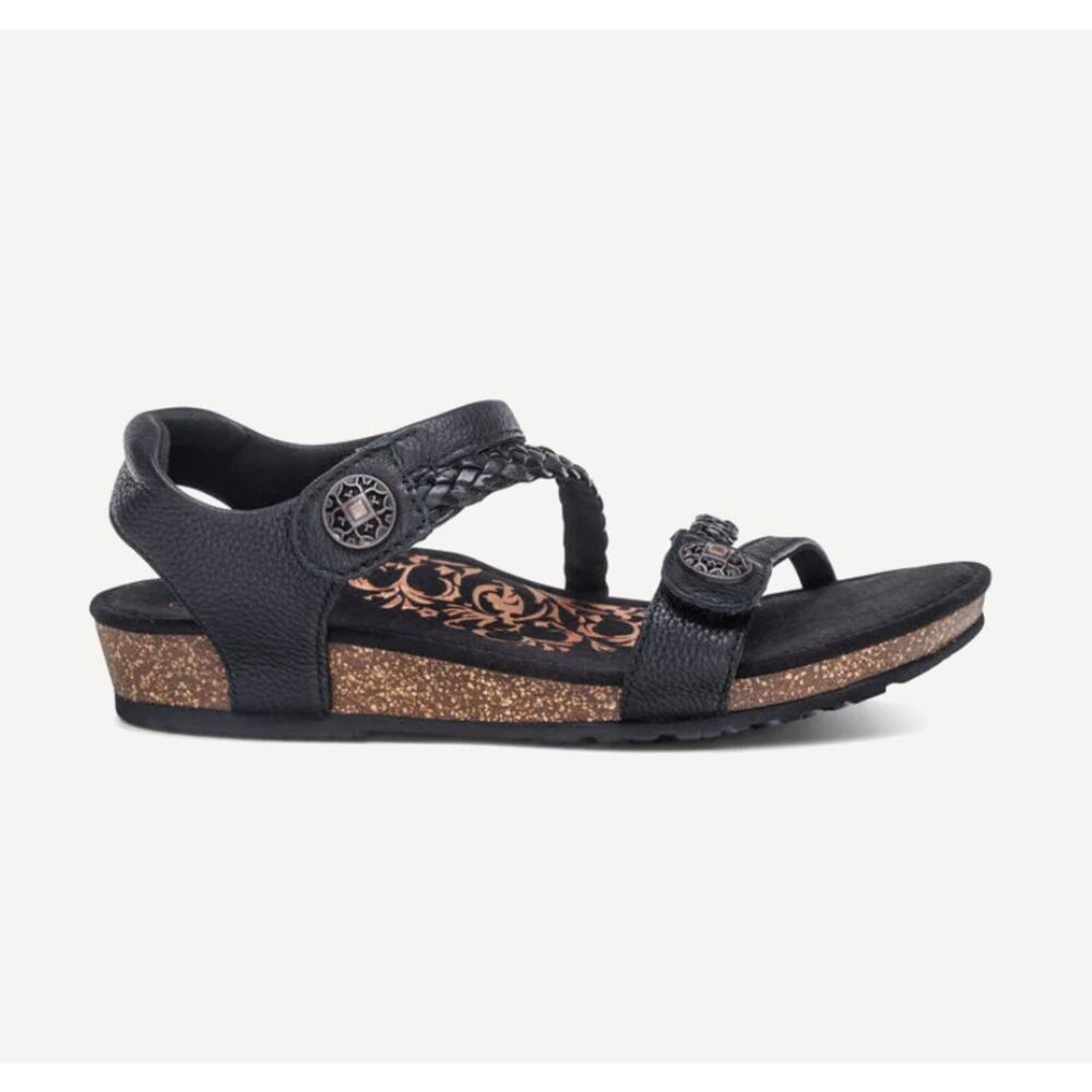 Aetrex Jillian Braided Quarter Strap Sandals Open Toe Black Leather Womens Sz 8 - Picture 2 of 8
